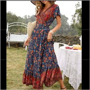 Boho wrap dress, maxi dress, summer dress. Size S